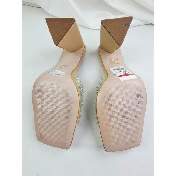 Schutz Size 10B Womens Lizah Crystal Slip On Studded Open Square Toe Heels - Picture 8 of 14